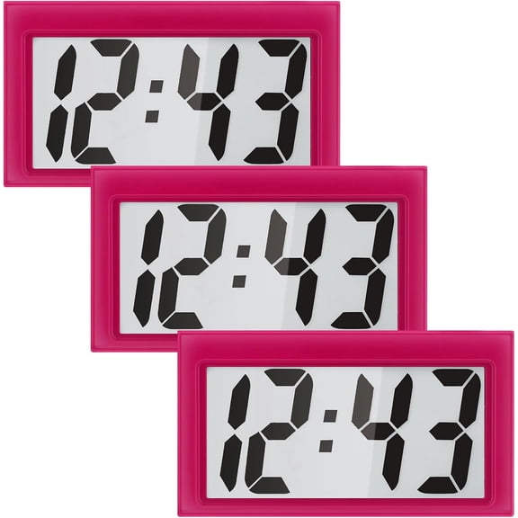 3 Pcs Mini Digital Clock Small Digital Clock Stick on Battery Operated Self Adhesive Bracket for Car Dashboard Fridge (Pink)