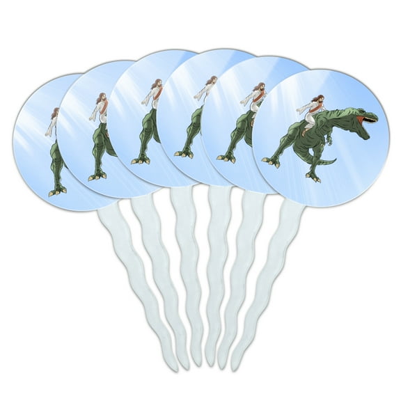 Jesus Riding a T-Rex Cupcake Picks Toppers Decoration Set of 6
