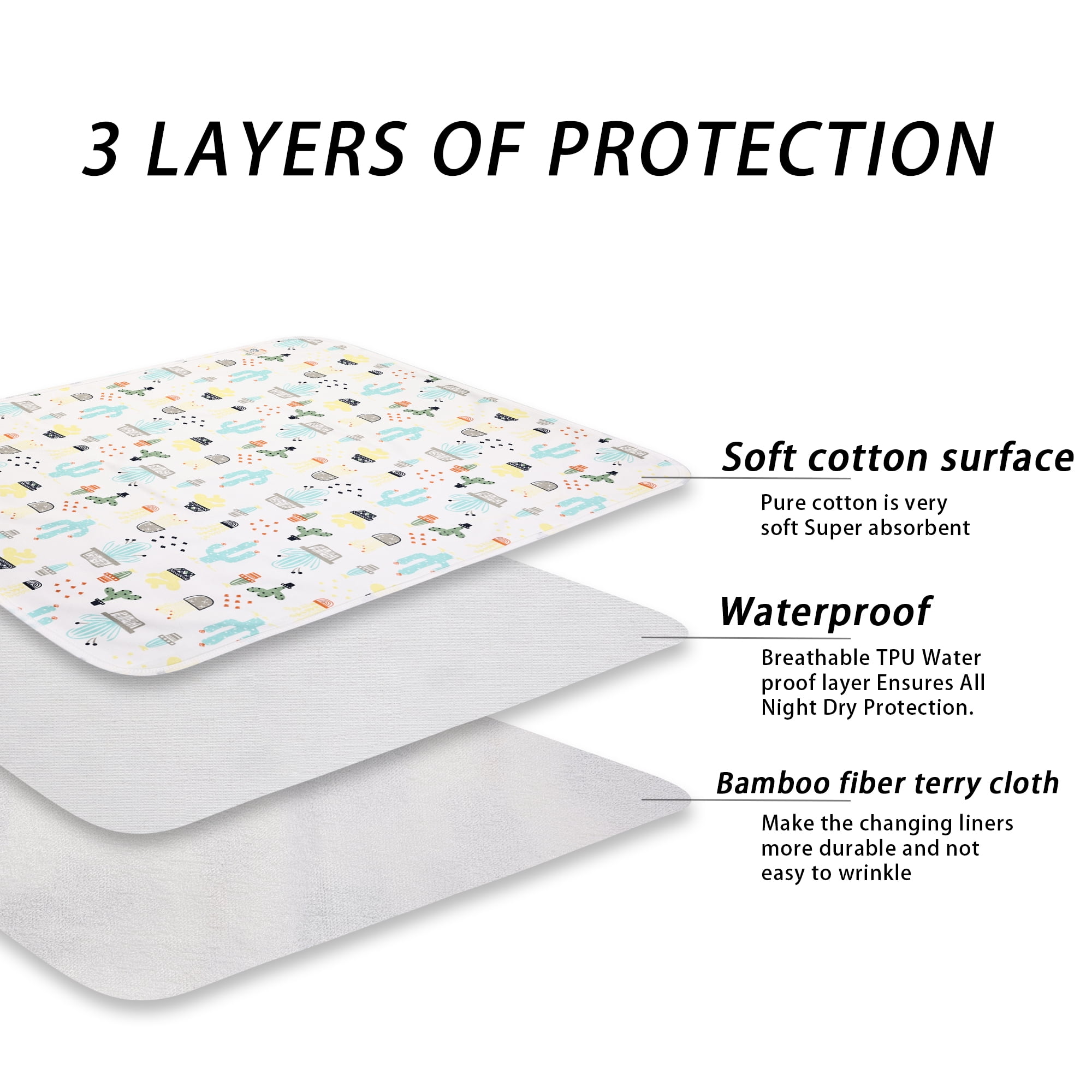 3 Pack Baby Diaper Change Pads Soft Cotton  Waterproof Changing Pad for Baby 22X27.5 inches Mattress Pad Sheet Protector Portable Reusable Urine Pad for Baby