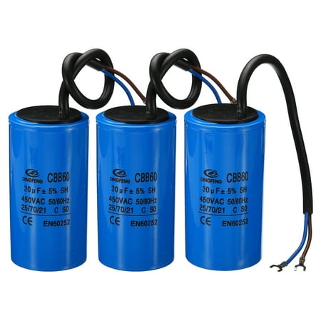 

CBB60 30uF Running Capacitor 3pcs AC 450V 2 Wires 50/60Hz Cylinder 90x50mm for Motor Start
