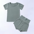 thumbnail image 2 of Utoimkio Unisex Toddler Baby Boy Girl Summer Clothes Short Sleeve T-Shirt Tops+Short Pants Ribbed Two Piece Solid Outfit Set, 2 of 8