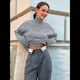 thumbnail image 5 of Suéter de Larga y Cuello Alto para Mujer, Estilo Informal, Holgado, de Punto Grueso, para Otoño e Invierno. Gris L, 5 of 7