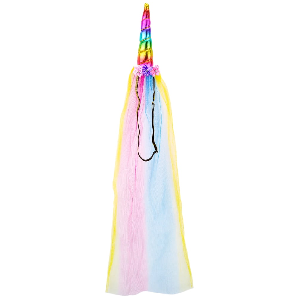 SeasonsTrading Imagine-Fly Rainbow Unicorn Horn Headband Long Tulle - Girls Women Birthday Party, Bridal & Baby Shower, Halloween Costume