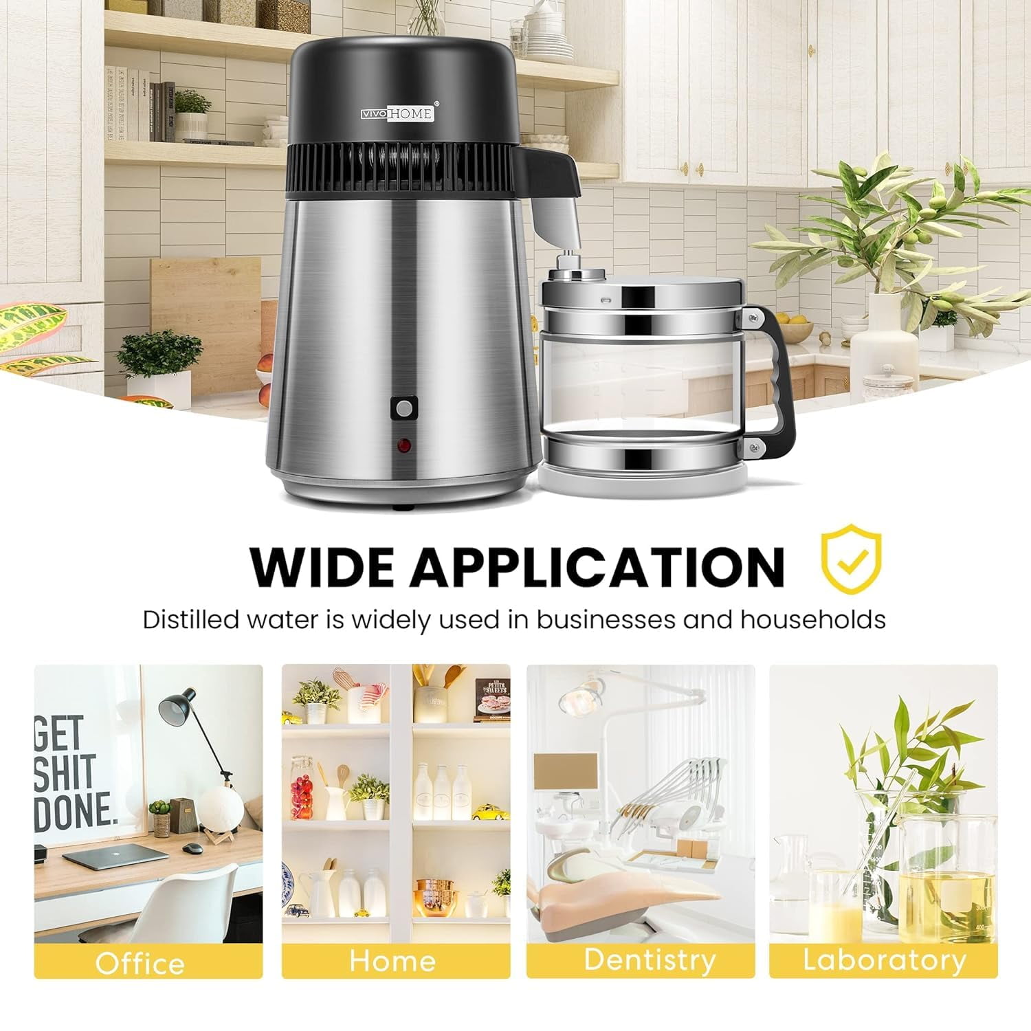 SPECSTAR Water Distiller Countertop 1.1 Gallon/4L 304 Stainless Steel Distilled Water Machine with Smart Switch Purifier Filter for Home Office