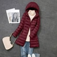 thumbnail image 4 of Women's Slim Fit Mid-Length Puffer Coat, Detachable Hood Down Jacket, Long Sleeve Zipper Jacket, Casual Winter Coat, Warm Tapered Coat Wine XXXXXL, 4 of 4
