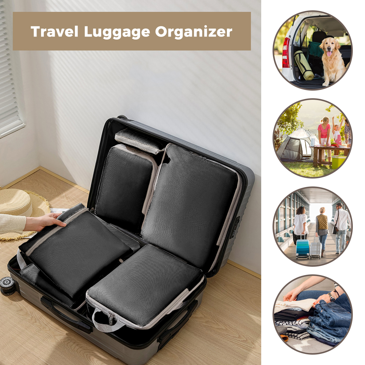 AUXDIQ 4 PCS Compression Packing Cubes Travel Luggage Organizer Bags Set Packing Organizers Compression Suitcase Bag Travel Essential Bag