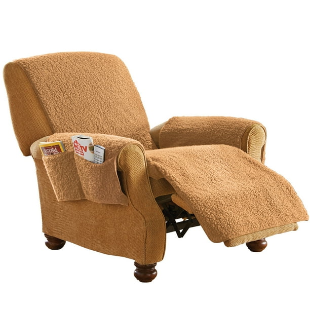Fleece Recliner Furniture Protector Cover with Pockets, Tan Walmart