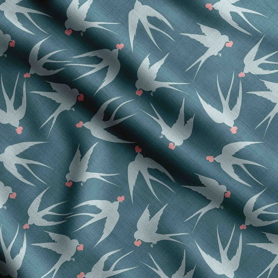 Soimoi Bird Print,Cotton Cambric, Quilting Fabric Sold by The Yard 42 Inch Wide, Medium Weight Cotton Fabric, SewingSupplies,Teal Blue