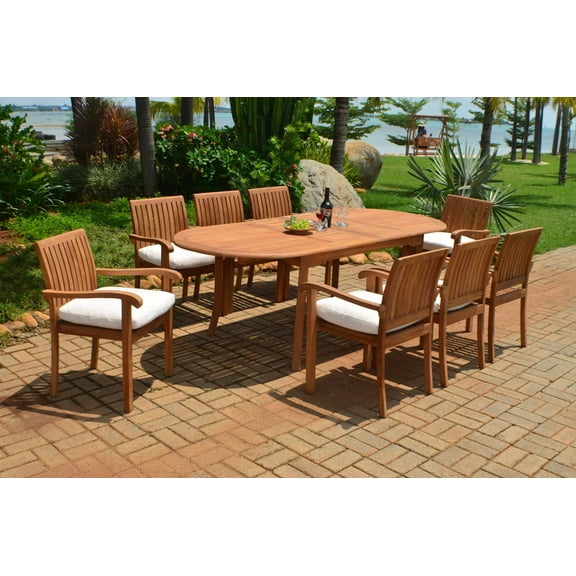 Teak Dining Set:8 Seater 9 Pc - 94" Oval Table And 8 Napa Stacking Arm Chairs Outdoor Patio Grade-A Teak Wood WholesaleTeak #WMDSNPc