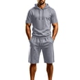 thumbnail image 3 of Men's Solid Short Sleeve Hoodie & Elastic Waist Shorts Set, All-Season Comfort Loose Fit Casual Two Piece Outfit for Home Party Indoor Outdoor Daily | TruHer,Gray XL, 3 of 9