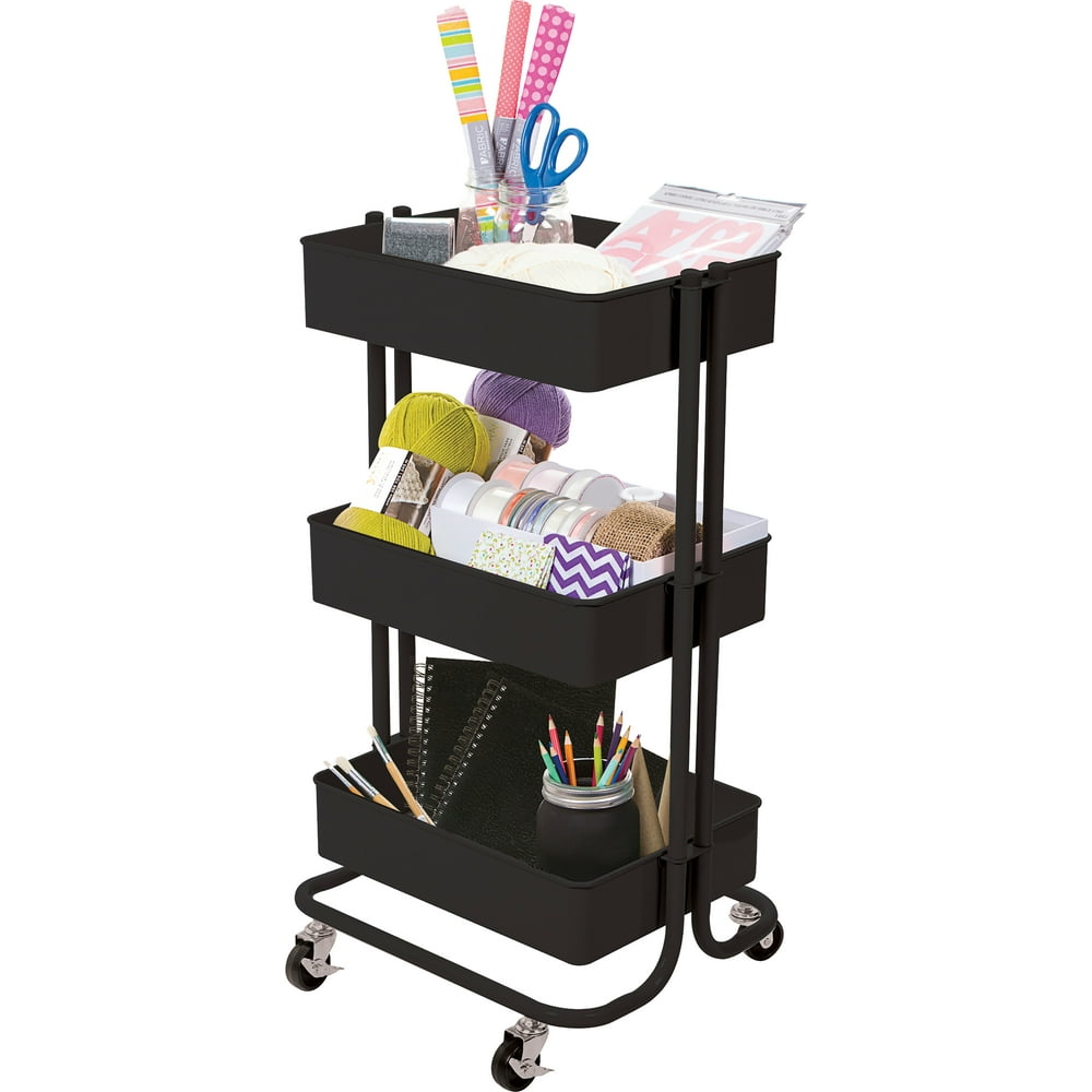 Darice Black 3Tier Metal Rolling Cart, 13.9 x 16.8 x 29.9 Inches