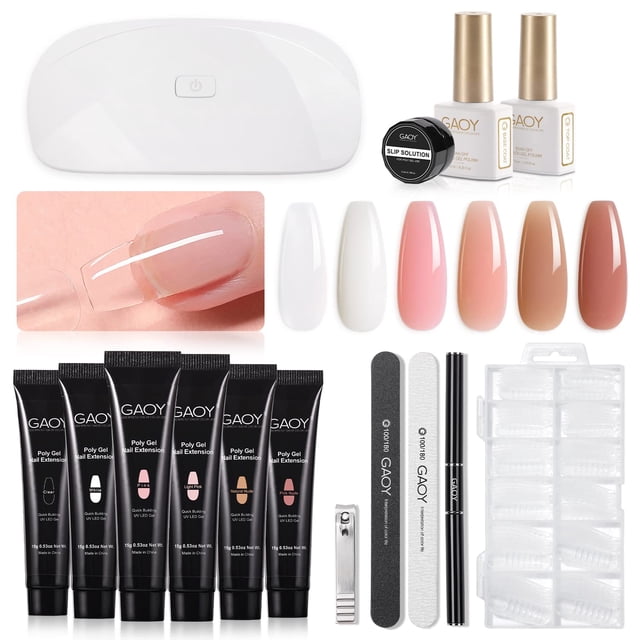 Kit de uñas GAOY Poli Gel con luz UV Starter, 6 colores, 450 ml