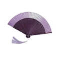 thumbnail image 4 of Abanico plegable de mano, clásico oriental, ligero, de bambú, ideal para fiestas y festivales. Violeta, 4 of 9