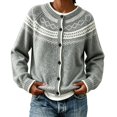 thumbnail image 3 of Garbnen Fair Isle Sweater Women Cardigan Vintage Long Sleeve Open Front Lightweight Cardigan Crew Neck Button Trendy Fall Winter Outwear Gray Cardigan for Women Knit Jacket Women L, 3 of 5