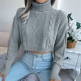 thumbnail image 2 of Women'S Cropped Turtle-Neck Sweater Knitted Pullover Sweaters Long Sleeve Crew Neck Jumper Tops Grey S, 2 of 8