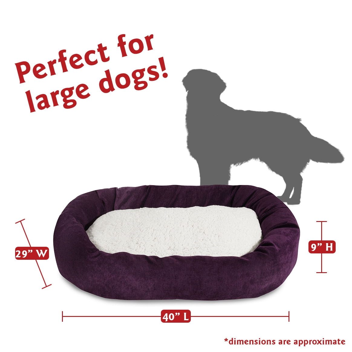 Majestic Pet Sherpa Villa Velvet Bagel Pet Bed for Dogs, Calming Dog Bed Washable, Large, Aubergine