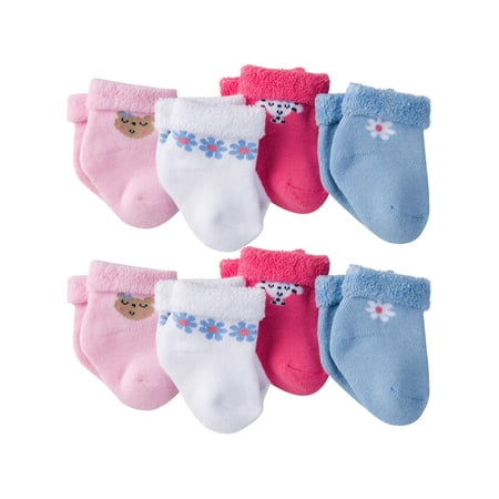 Pink Baby Bootie - Gerber Newborn Baby Girl Terry Bootie Sock, 8-Pack