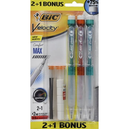 BIC Velocity Max Mechanical Pencil, Thick Point (0.9mm), 2+1 Bonus Pack