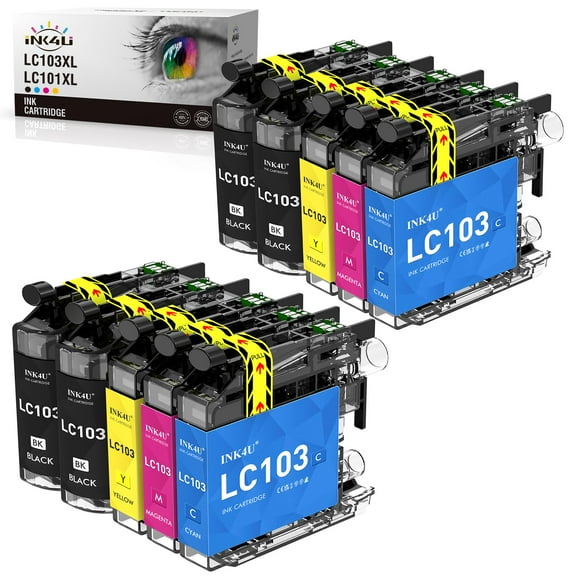 INK4U Compatible LC103 Ink Cartridges Replacement for Brother LC103XL LC101XL with MFC-J870DW MFC-J6920DW MFC-J6520DW MFC-J450DW MFC-J470DW Printer (4 Black,2 Cyan,2 Magenta,2 Yellow) 10 Combo Pack