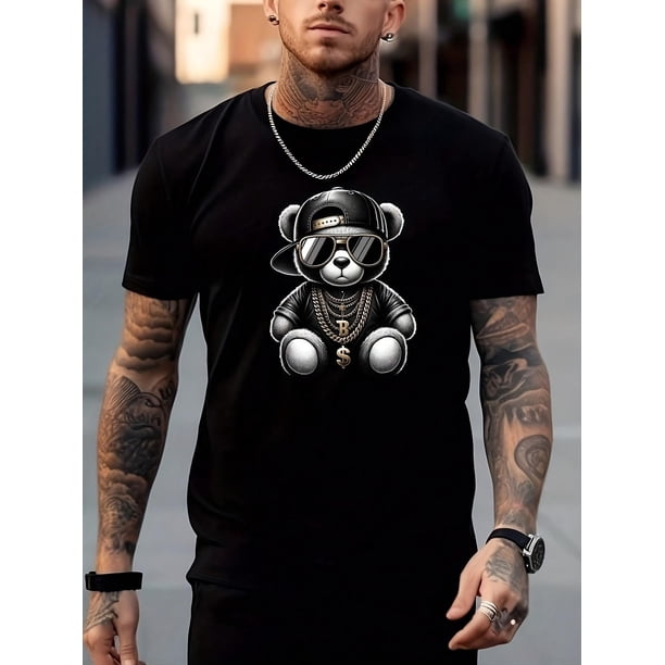 Camiseta de manga corta con cuello redondo y estampado de oso para hombre, camiseta de verano para exteriores para adultos, hombres, mujeres, adolescentes, jóvenes.