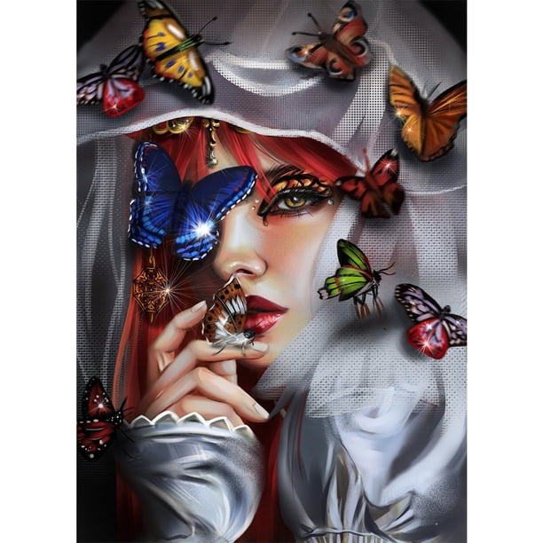Taladro Pintura Diamante (DB0570) DIY 5D Mosaico Mariposa Belleza Kit de resina redondo completo 50x70cm Hugtrwg Para estrenar