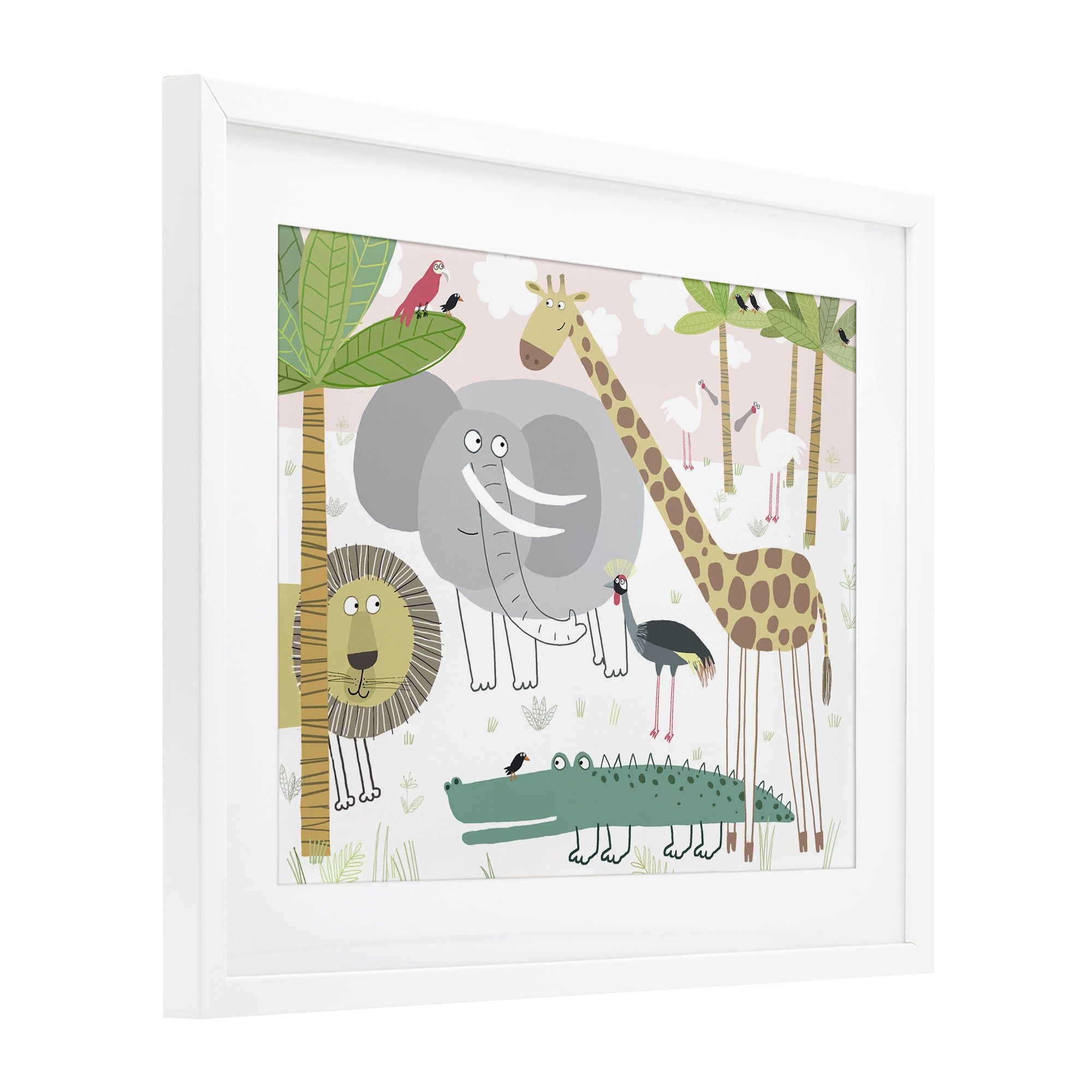 Stupell Industries Safari Animals Out and About White Framed Print Under Glass, design by Carla Daly