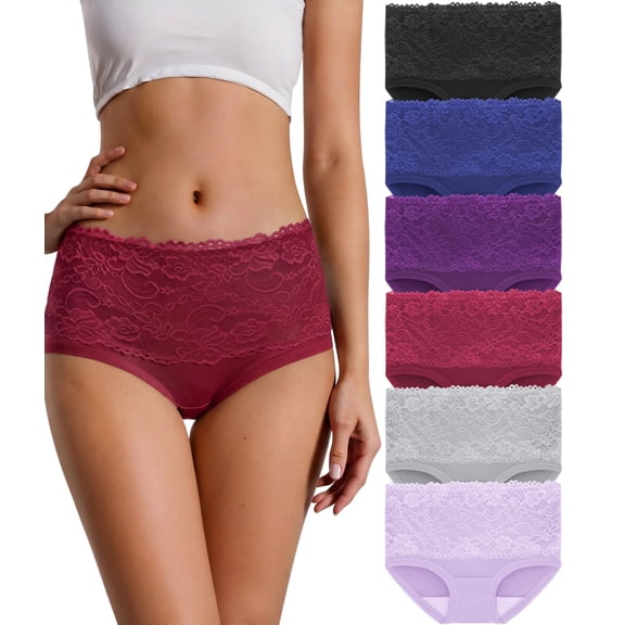 Loritta Secret 6 Packs Womens Underwear Lace Soft Stretch Full Coverage Panties for Women, Size S-2XL