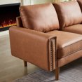 thumbnail image 6 of 82.2" L-Shape Sofa Couch with Chaise, Mid-Century Suede Fabric Sectional Sofa with Copper Nails on Arms,3 Seats Couch with Solid Wood Legs for Living Room Apartment, Right Chaise, Brown, 6 of 9
