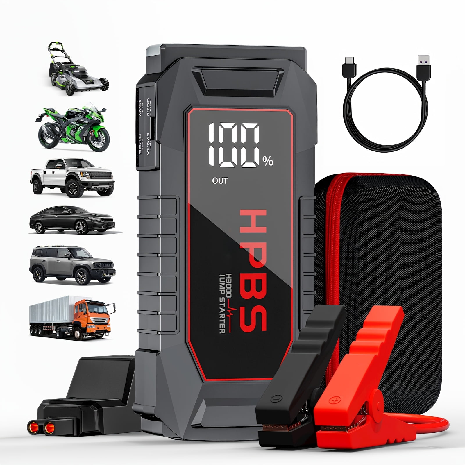 Portable 3000A Peak Car Jump Starter for 12V Dead Batteries, 20000mAh Power Bank with LED Display, Flashlight for Gas/Diesel Engines, Practical Gift