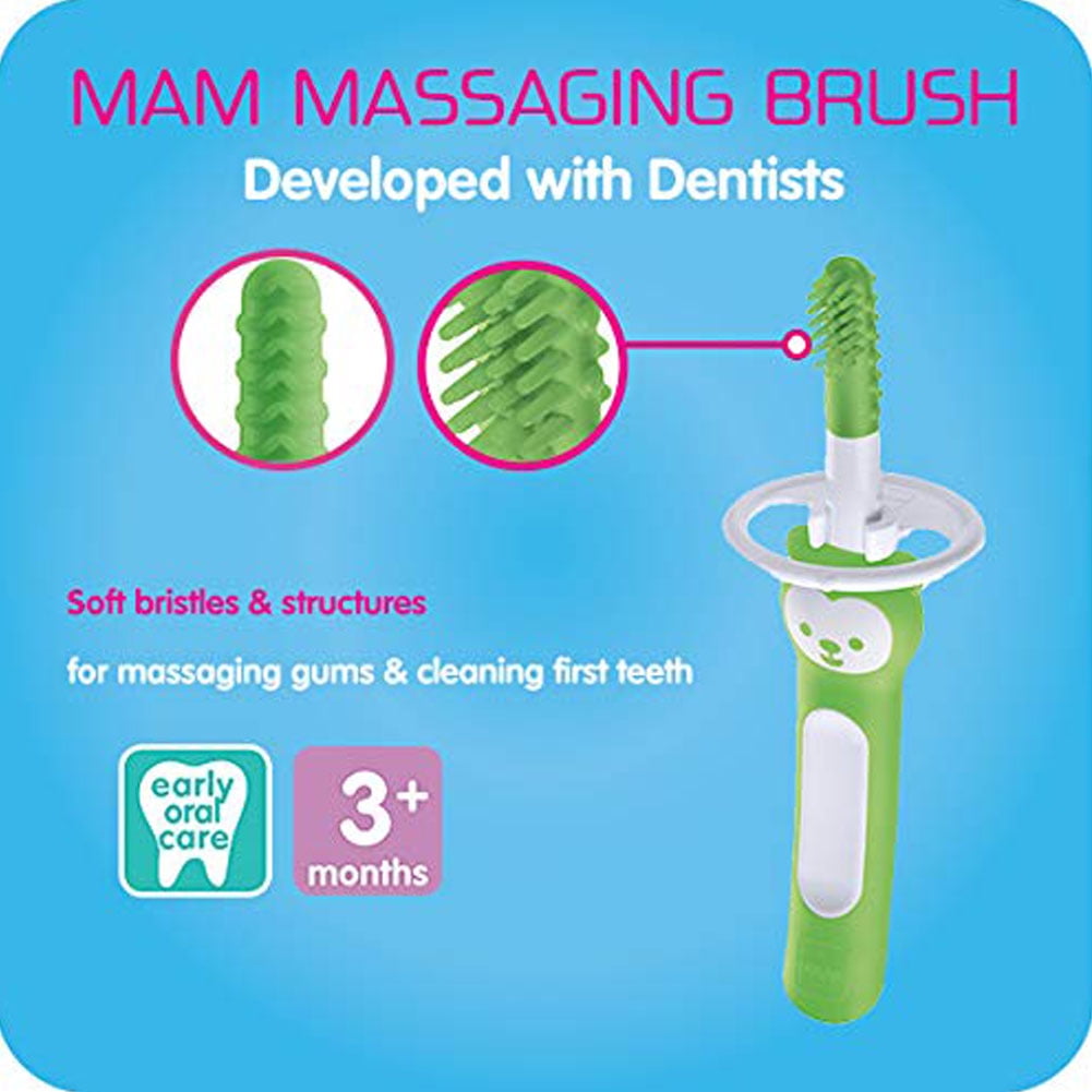 MAM Massaging Toothbrush, Baby Toothbrush and Gum Cleaner and Massager, Boy, 3+ Months, 1-Count