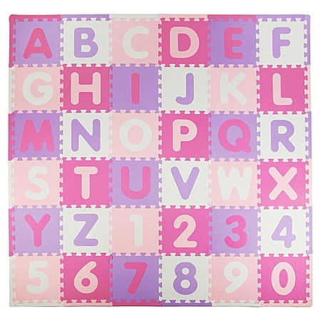 Tadpoles 36 Sq Ft Soft EVA Foam ABC Floor Mat, Pink/Purple