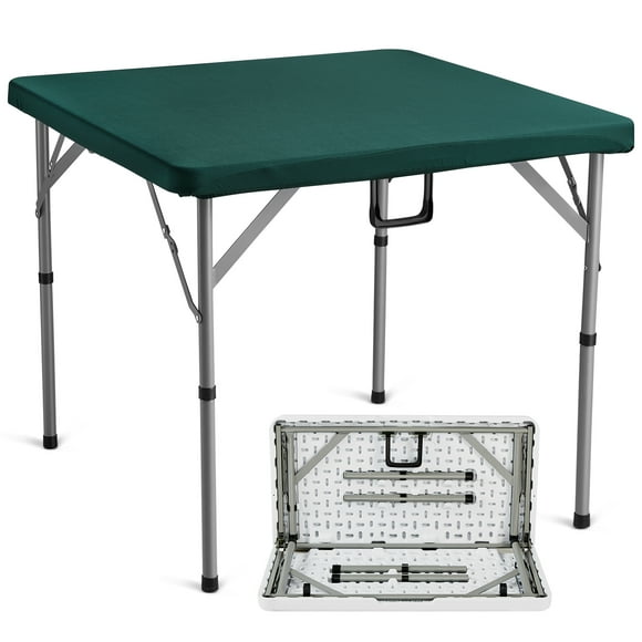 VEVOR Mahjong Table, Folding Four-Person Cards Table, Wear-resistant Green Tabletop, Portable Double Folding Square Domino Table , 34 x 34 Inches