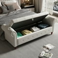 thumbnail image 3 of 63" Storage Bench, Modern Tufted Button Storage Ottoman with Rolled Arms, Multifunction Upholstered Long Ottoman Bench, Bed End Bed Bench for Bedroom Living Room, Beige, 3 of 8