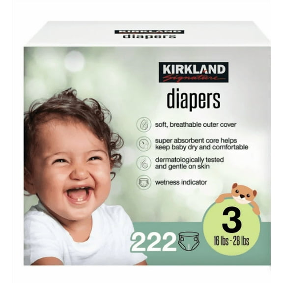 Kirkland Signature Diapers Size 3 (16lbs ) 222 CT