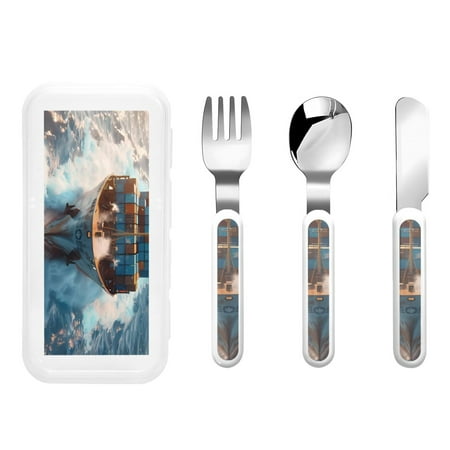 

Lukts Cargo Ship At Sea for Children s Knife Fork and Spoon Three-Piece Set Stainless Steel Children and Toddler Safety Cutlery with Outer Box