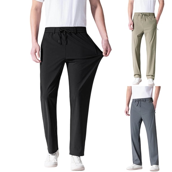 Stretch Golf Pants for Men Quick Dry Inseam Cool Touch Straight Fit Suit Dress Pants Joggers Zip Pockets Big and Tall Size L-5XL Khaki