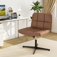 thumbnail image 4 of Costway Criss Cross Chair Cross-legged Office Chair with Oversized U-shaped Seat No Wheels Brown, 4 of 10