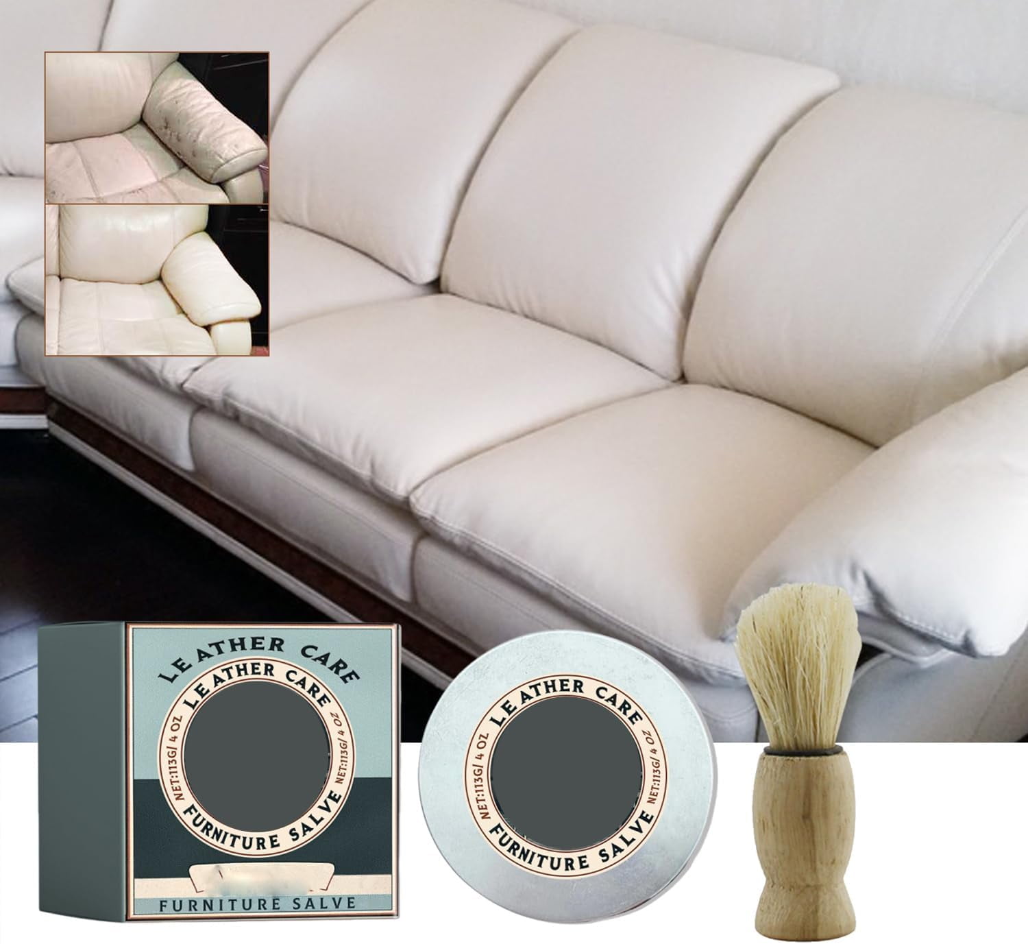 Snauff Leather & Furniture Repair Salve, Snauff Leather & Wood Furniture Salve, for Wood for Sofa, Car Seats with Brush (2pcs)