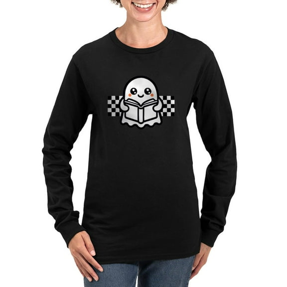 CafePress - Halloween Ghost Reading School Women's Long Sleeve T Shirt - Women's Long Sleeve Graphic Tee Casual Fit