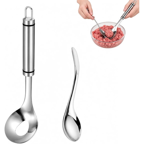 2027 Upgrade Meatball Spoon,Stainless Steel Meatball Maker Scoop with Hole Convenient Storage Design Long Handle Spoon for Kitchen Dinning Bar