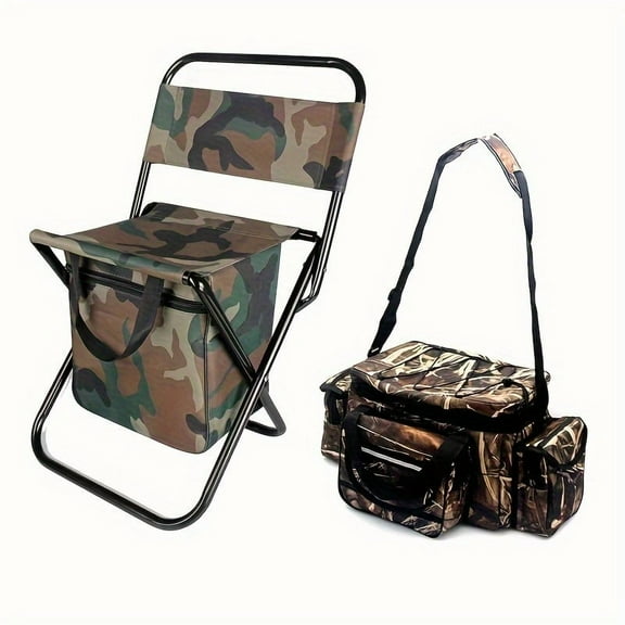 Combination Fishing Gear Set - Large-Capacity One-Shoulder Fishing Bag   Camouflage Folding Fishing Chair   Insulated Storage Bag, Multi-Functional Outdoor Fishing Accessories