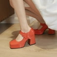 thumbnail image 5 of Mary Jane Shoes Women,Elegant High Heels Retro Square Toe Dressy Stylish Mary Jane Shoes for Stylish Occasions, Mary Janes,01 Orange,6, 5 of 6