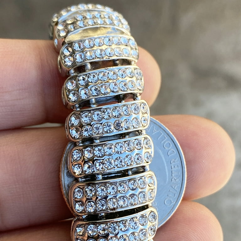 Mens Hip Hop Bracelet Micro Pave Iced Box Lock Silver Tone Bling Out 8.5\