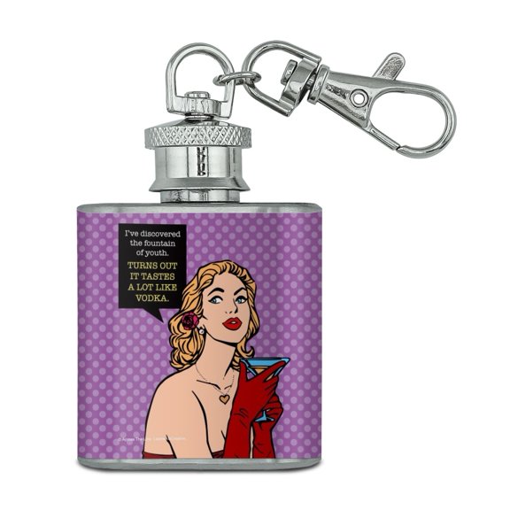 Discovered Fountain of Youth Tastes Like Vodka Funny Humor Stainless Steel 1oz Mini Flask Key Chain