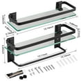 thumbnail image 6 of Sofinny 2 Tier Glass Shelf for Bathroom Wall Mounted, 15.7in Aluminum Floating Shelves with Towel Bar, No Drilling, 8mm Thick Tempered Glass (Black), 6 of 7