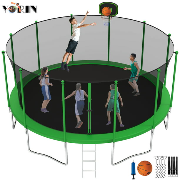 YORIN Trampoline with Enclosure for Adults Kids, 1500LBS 15FT with Basketball Hoop, 2022 Upgraded Trampoline with Ladder, ASTM Approved Heavy-Duty Round Trampoline for Backyard - Walmart.com