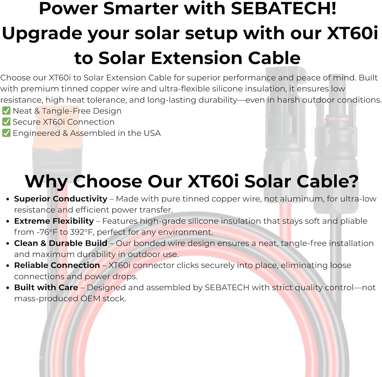 XT60i Solar Cable 10AWG 30FT, Solar to XT60i Connector Extension Cable Silicone Wire for Solar Generator Power Station