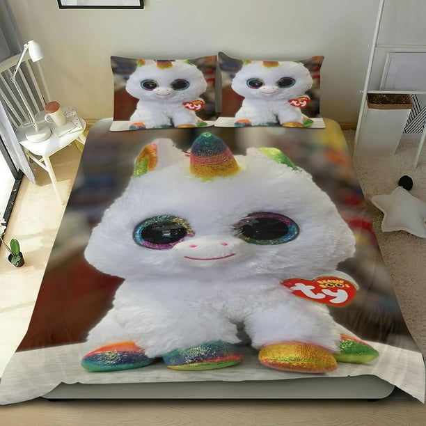 Beanie Boos Conjunto de sábanas temático, trío de piezas, cómodo y amigable con la piel, diseño único, regalo de decoración para el hogar para familiares, amigos y fans, 90 cm * 190 cm