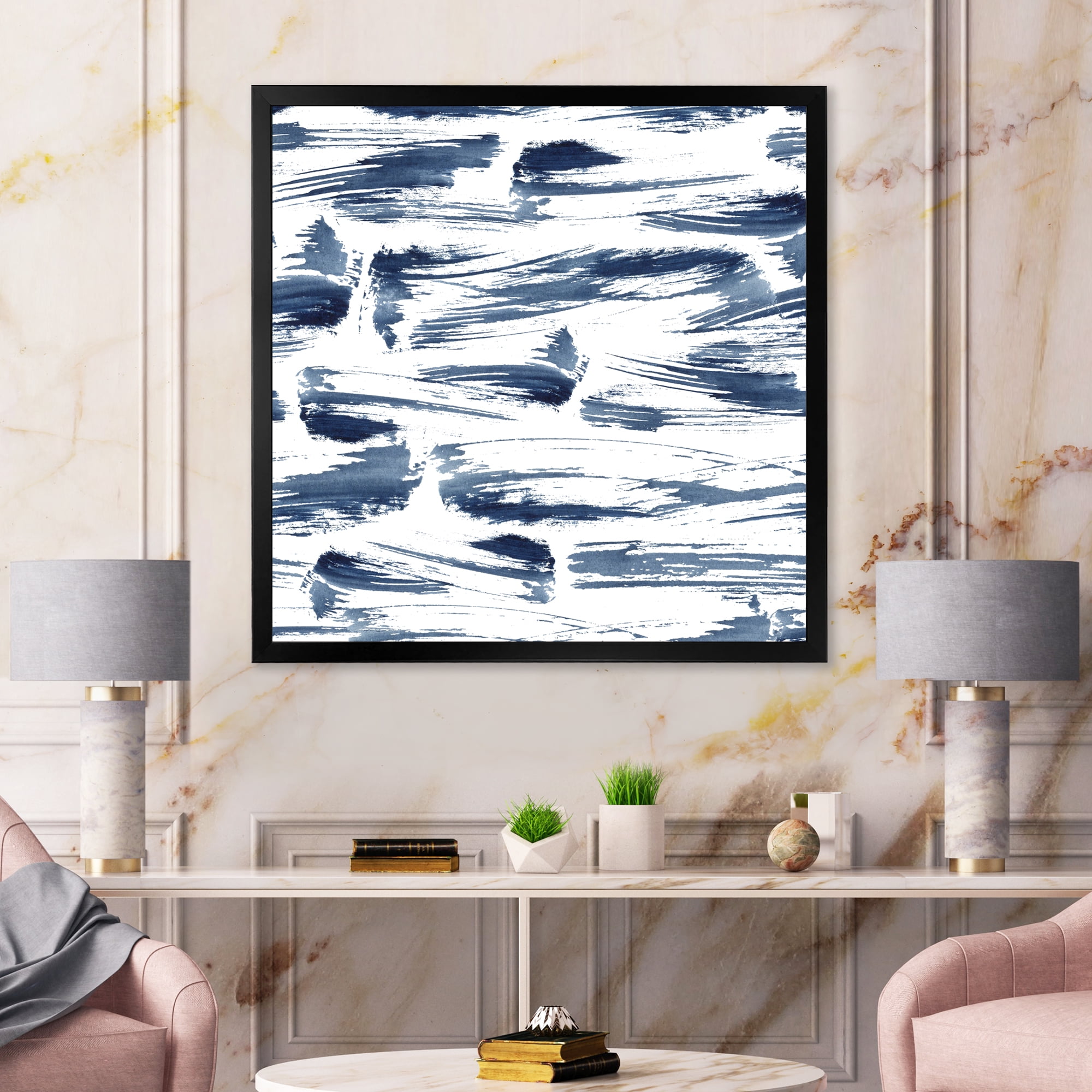 Designart 'Blue Abstract Aquatic Texture' Modern Framed Art Print