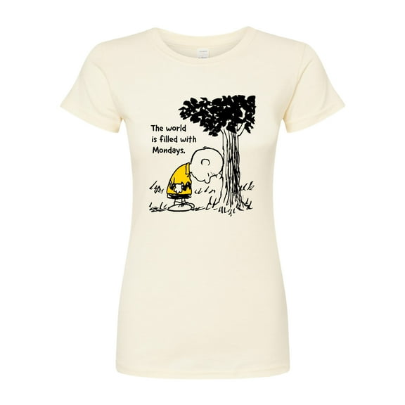 Peanuts - World Filled With Mondays - Juniors Fitted Graphic T-Shirt